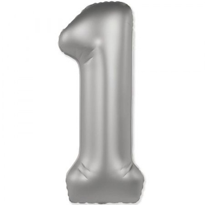 Шар (40''/102 см) Цифра SLIM Лунное серебро №1  FM 88048931 - фото 1092