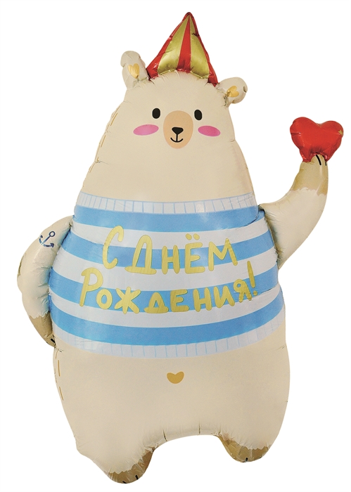 Шар (31''/79 см) Фигура, Мишка с сердечком, Сатин, 1 шт. в уп.,Китай 88050132