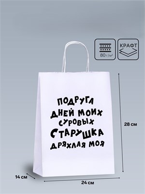 Пакет подарочный с приколами, крафт «Старушка», белый, 24 х 14 х 28 см 9670371 9670371 - фото 615