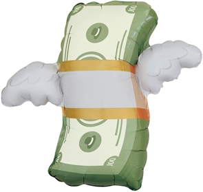 Шар (31''/79 см) Фигура, Деньги с крыльями, 1 шт. в уп. Falali, КИТАЙ 88050141