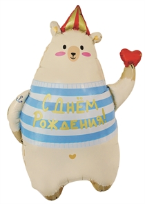 Шар (31''/79 см) Фигура, Мишка с сердечком, Сатин, 1 шт. в уп.,Китай 88050132