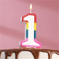 Свеча для торта с блестками «Блестящий ободок», цифра "1" , 7 см 403531 403531